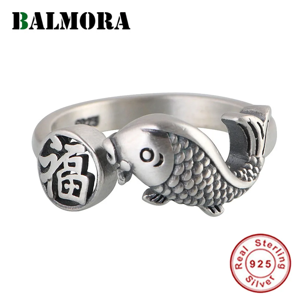 

Мужское и женское кольцо на удачу BALMORA, винтажное регулируемое кольцо из стерлингового серебра 925 пробы с милыми рыбками в стиле панк и мульт...