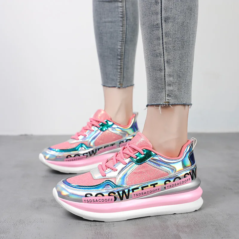 

Womens Sneaker Casual PU Leather Shiny Platform Sport Running Shoes Fashion Walking Ladies Shoe Sneakers zapatillas mujer 2021