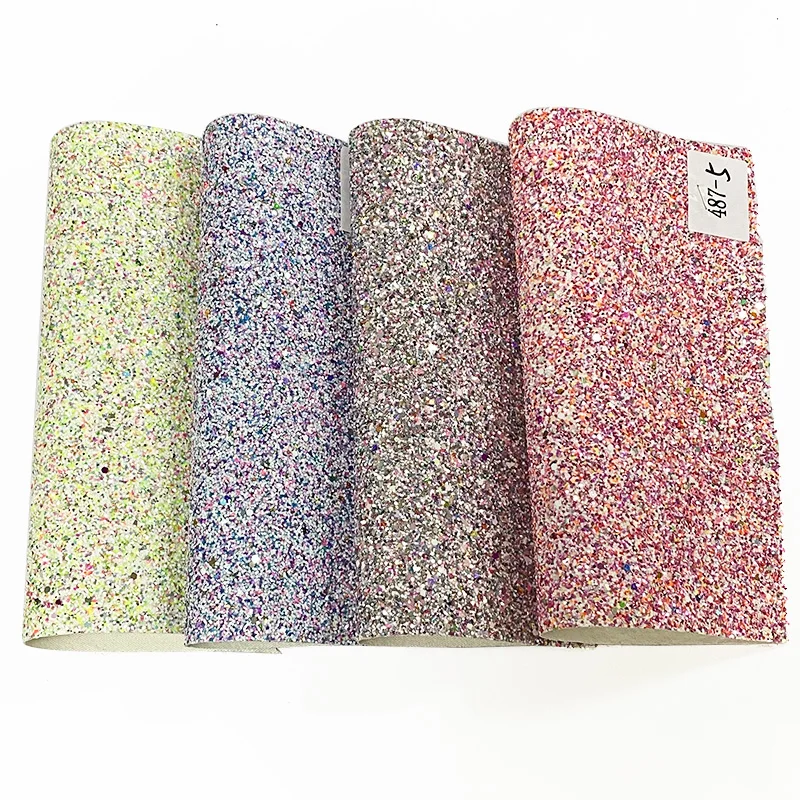 

Light Colorful Multi Chunky Glitter Leatherette Fabric Sheet Knitted Backing For Shoes/Bags/Earrings/DIY Accessories