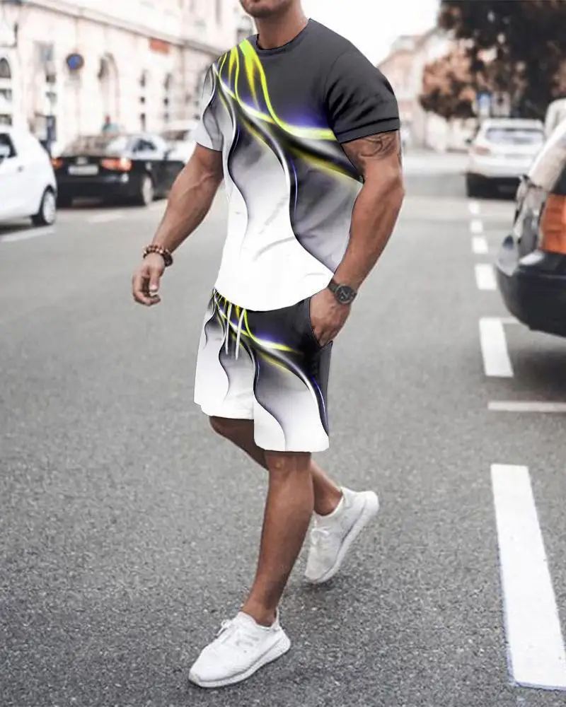 

Men's Summer 2 Piece Set Fashion Sportswear Jogging Suit Casual T-shirt + Shorts Men Tracksuits Chándales Roupa De Esporte