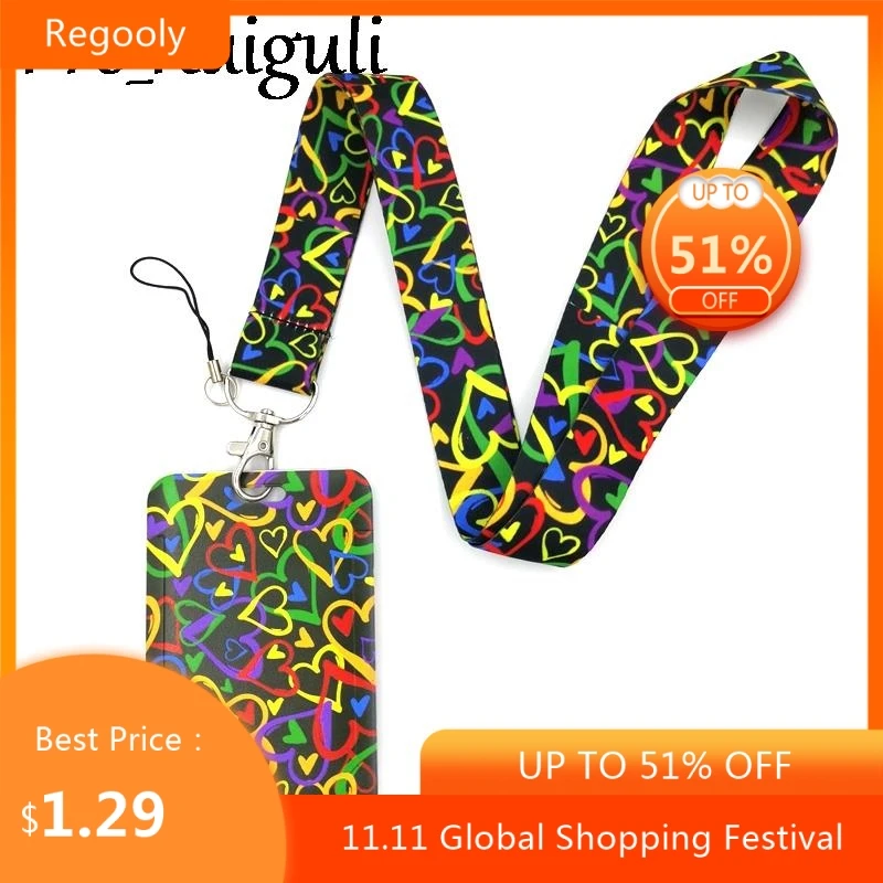 

Colorful Heart Love Fashion Lanyard ID Badge Holder Bus Pass Case Cover Slip Bank Credit Card Holder Strap Card Holder