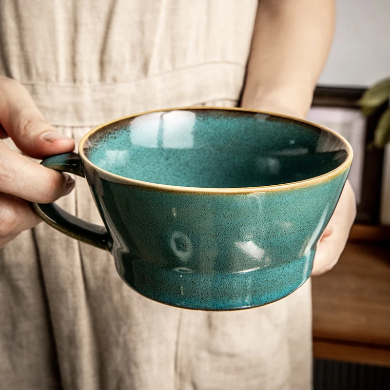 

Чашка Qingdai с широким горлом для овсяной муки, чашка для завтрака, нишевые кружки, винтажная кофейная чашка, Большая керамическая чашка