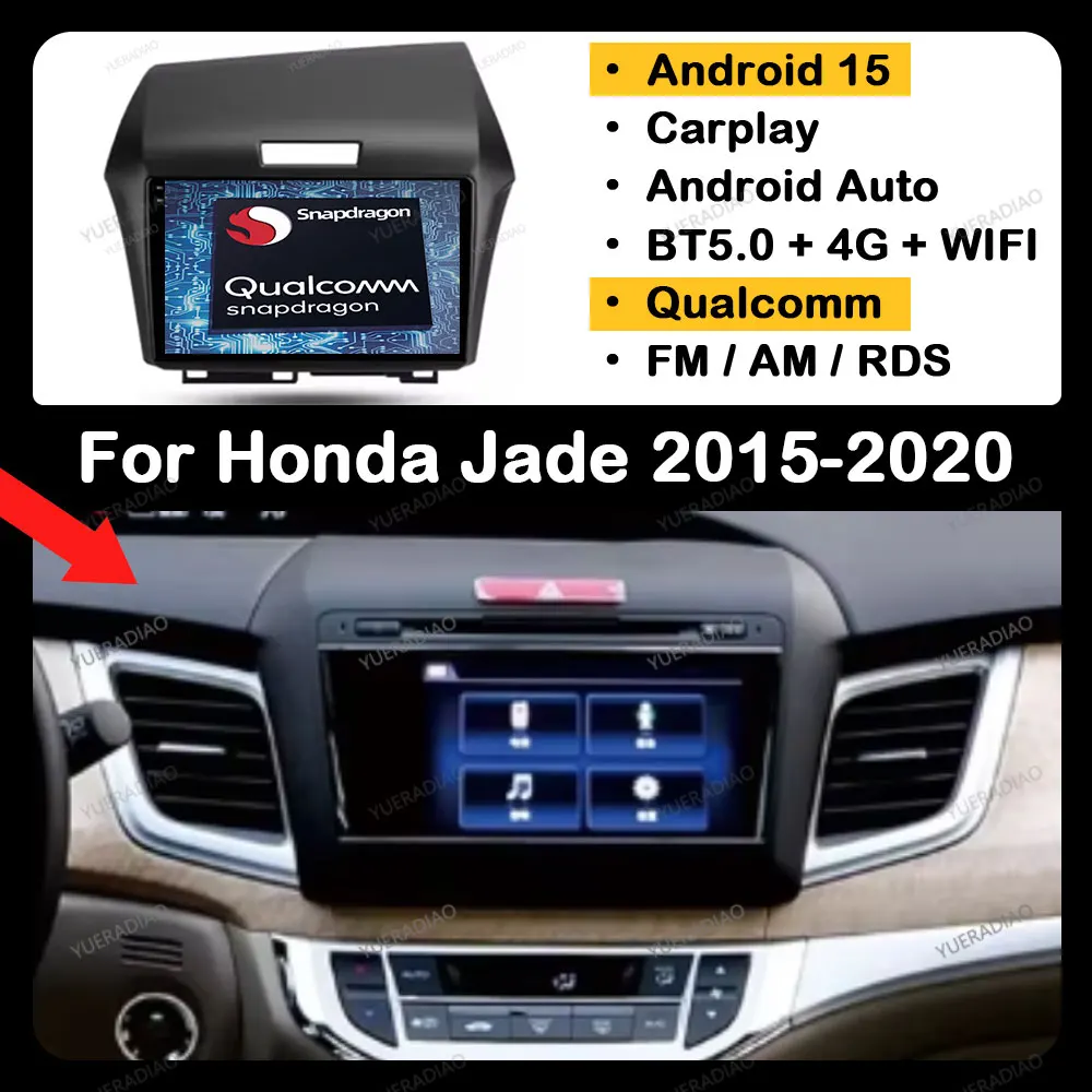 Фото Автомобильный радиоприемник Android 15 для Honda Jade 2015-2020 GPS NAVI 4G WIFI Мультимедийный видеоплеер Qualcomm Головное устройство 2DIN BT QLED LTE 5G №1