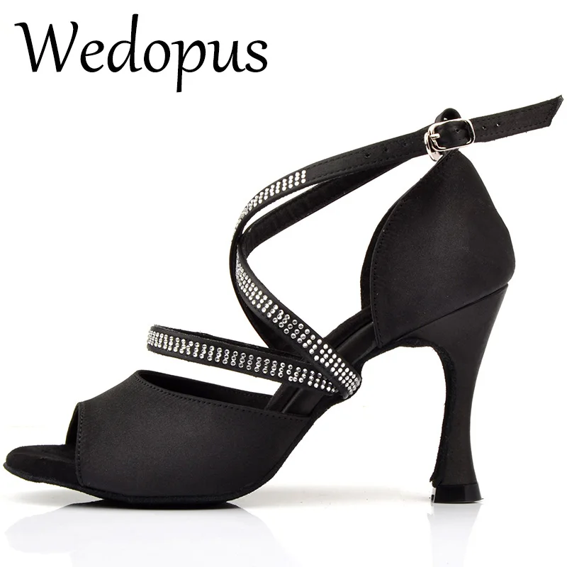 

Wedopus Woman Latin Dance Shoes Ladies Dancing Shoes for Jazz Ballroom Salsa Dance Sandals Black Cuba Heel 9cm