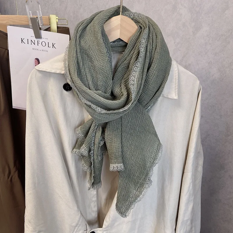 

Linen Lace Cotton and Linen Thin Scarf Women's Summer Sunscreen Shawl Spring and Autumn Fashionable Weibo Scarf Scarf