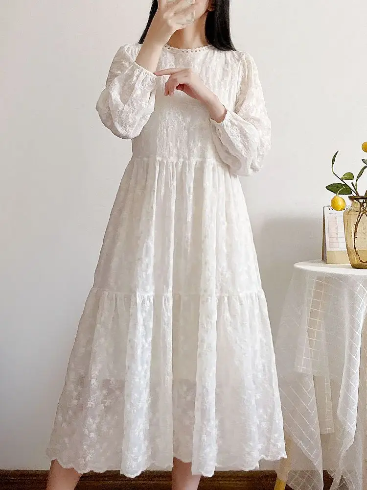 

Женское винтажное платье с вышивкой, Длинное свободное кружевное платье с юбкой во французском стиле, весна-осень