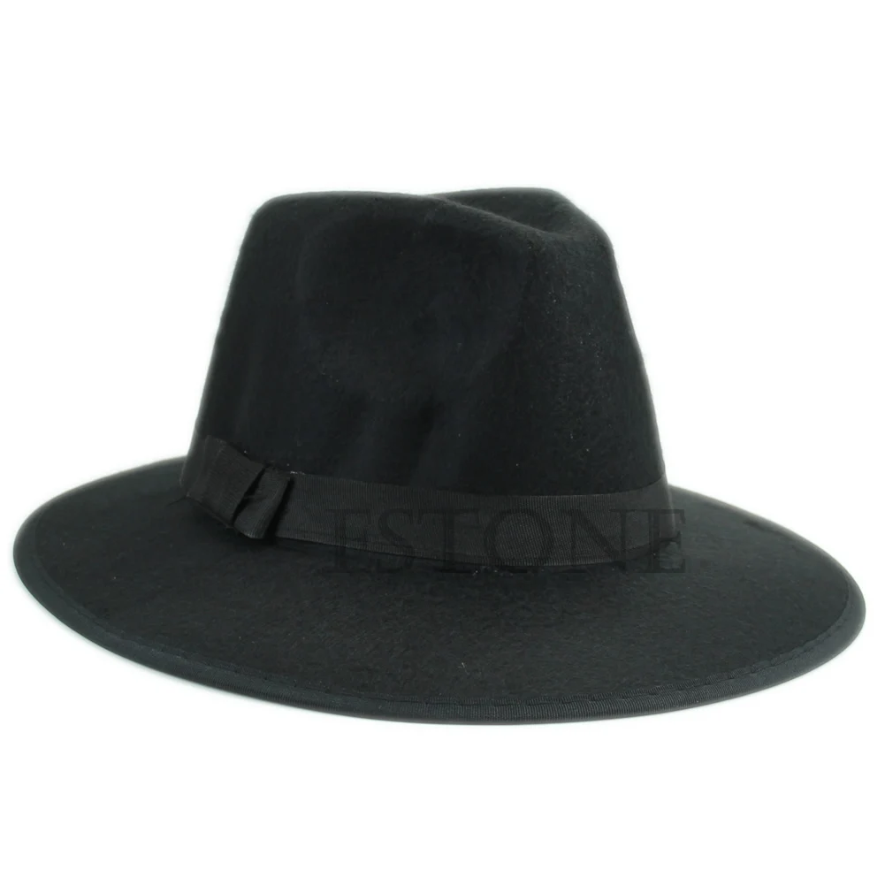 

Women Lady Soft Wool Felt Fedora Floppy Cloche Wide Brim Bowknot Bowler Hat Cap