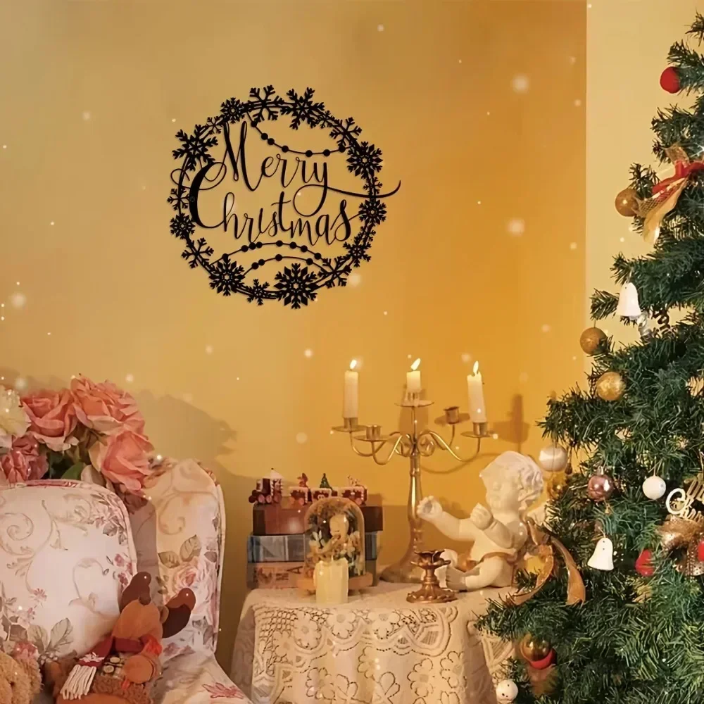 Очаровательное круглое металлическое настенное украшение с Рождеством —