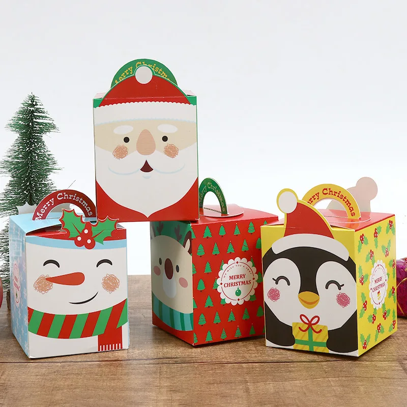 

10Pcs Merry Christmas Eve Apple Gift Box Cartoon Santa Claus Favor Candy Box Xmas Cookies Packaging Bag New Year Party Supplies