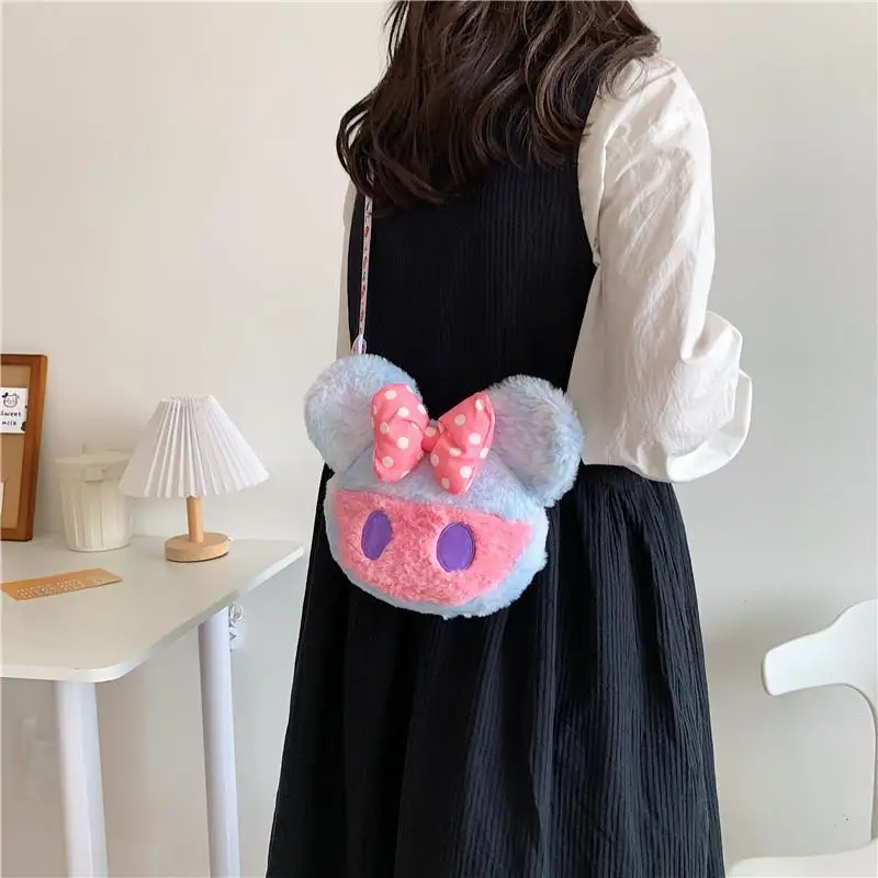 

Disney Anime Mickey Mouse Plush Backpack Kawaii Minnie Shoulder Bag Cartoon Doll Tote Messenger Bag Christmas Gift Girl Kid Toy