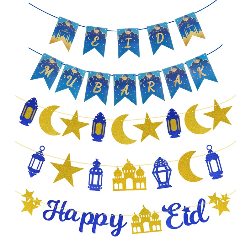 

EID Mubarak Banner Letter Paper Bunting Garland 2023 Ramadan Decoration Home Islamic Muslim Hanging Decor Eid AL Adha Gift
