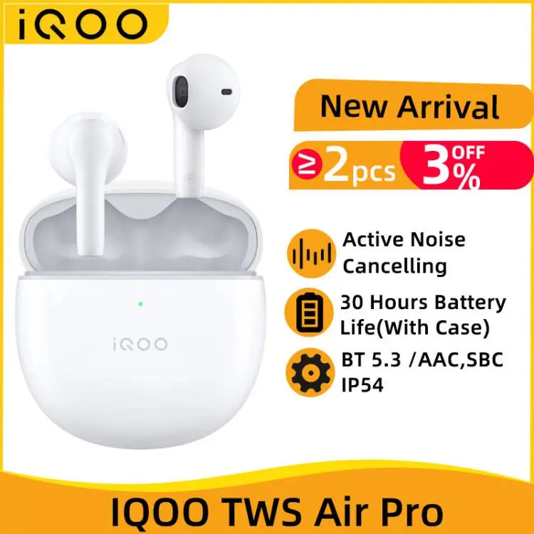 

VIVO iQOO TWS Air Pro TWS Earphone Active Noise Cancelling Wireless Bluetooth 5.3 Earbuds 30 Hour Battery Life For IQOO 11 Pro