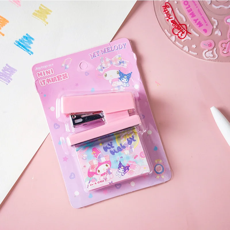 New Kawaii Sanrio Kuromi Stapler Set Hello Kitty Cinnamoroll My Melody Student Cute Mini Binding Machine Stationery Wholesale images - 6