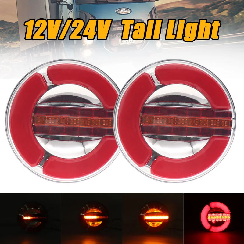 

2Pcs 12V/24V Dynamic LED Truck Tail Light Turn Signal Lamp Trailer Tractor Brake Rear Light DRL Flowing Turn Signal Stop Light