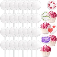 15pcs transparent blank roundheart acrylic cake toppers diy wedding birthday party cupcake insert card cake decorations tools