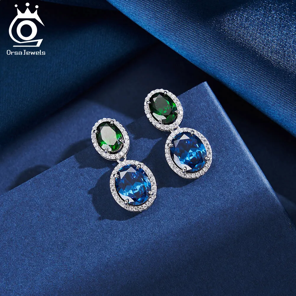 Женские серьги-подвески ORSA JEWELS из серебра 925 пробы с искусственным сапфиром и