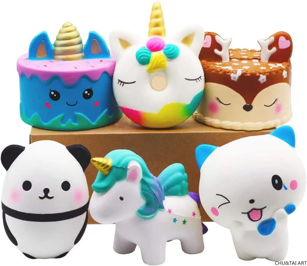 

Big size 6 Pcs Squishies Toy Jumbo Slow Rising Unicorn Horse,Cake,Unicorn Donut,Panda Cat Set for Kids Favors Stress Relief Toys