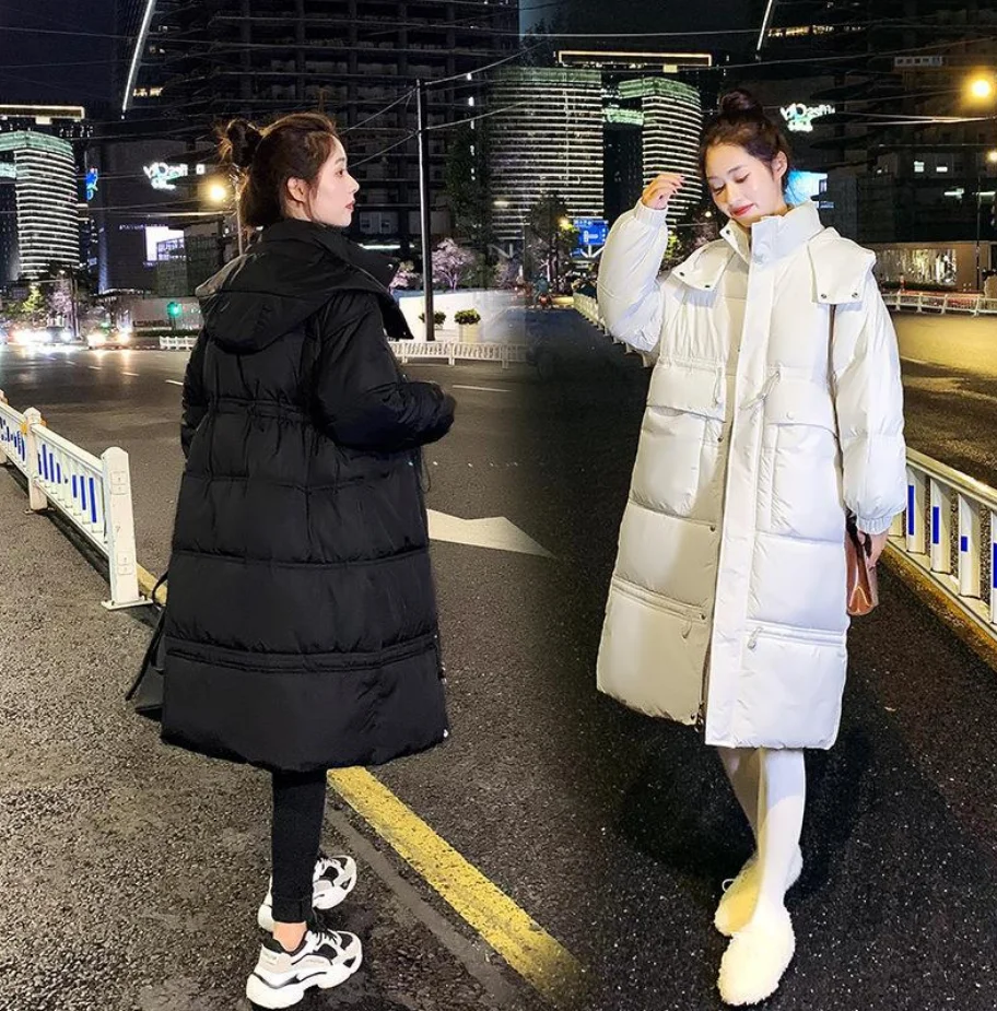 

2022 Women's Winter Jacket Streetwear Pocket Padded Coat Thickening Warm Femme Parkas Korean Hooded Loose Women Chicly Clothing