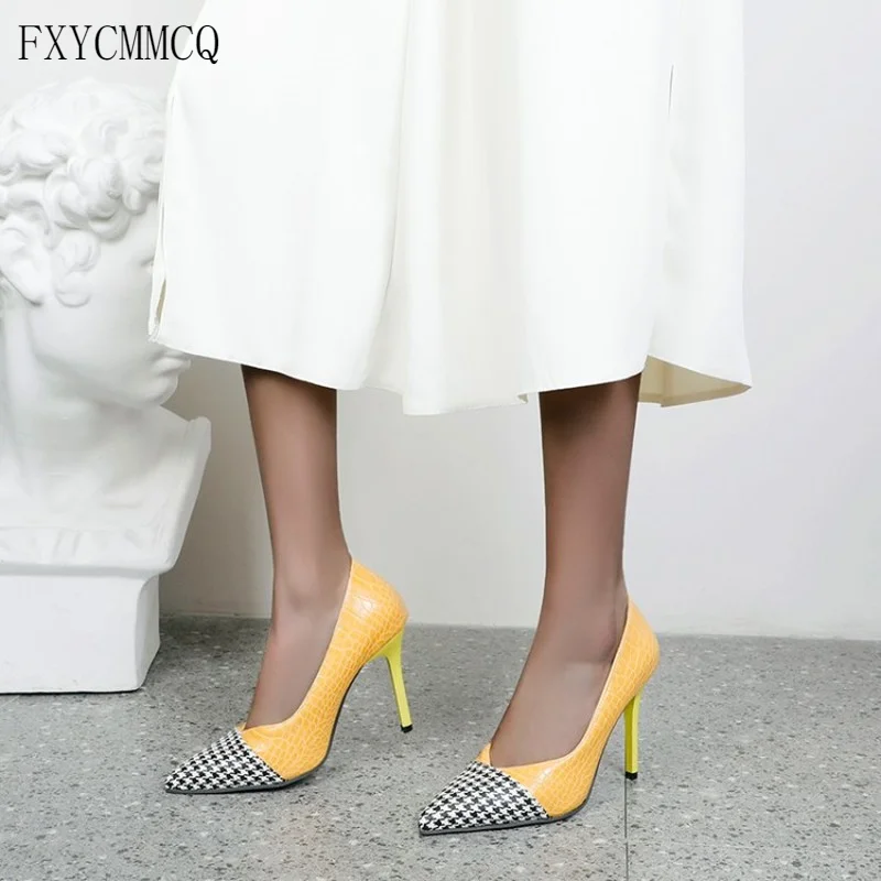 

New Female of Europe and The United States Spell Color Fine Heel High Heels of Pointed Head Shallow Mouth 4-9