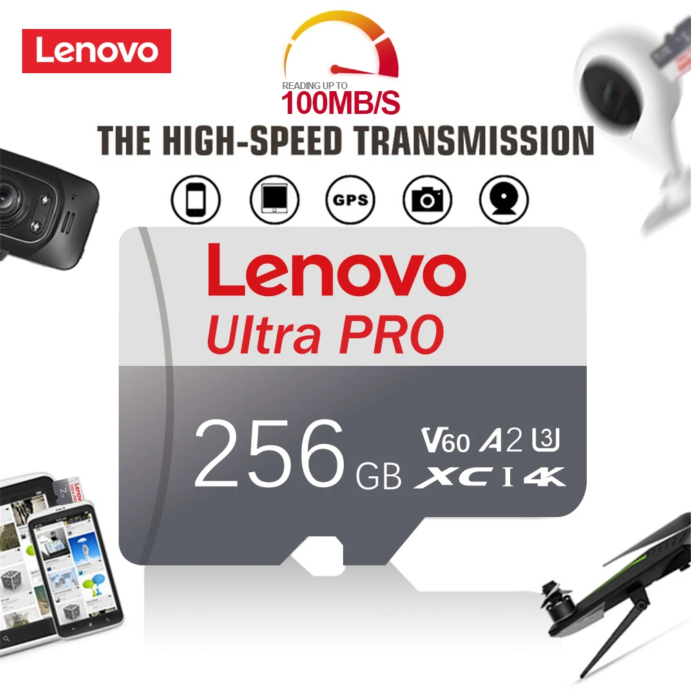 Карта памяти Lenovo SD 32 ГБ 64 ГБ 128 ГБ 256 ГБ 512 ГБ, мини-карта Flash TF с адаптером для ПК, смартфона, видеорегистратора, SONY (art.: 3920dc7c4dc95) - 3920dc7c4dc95