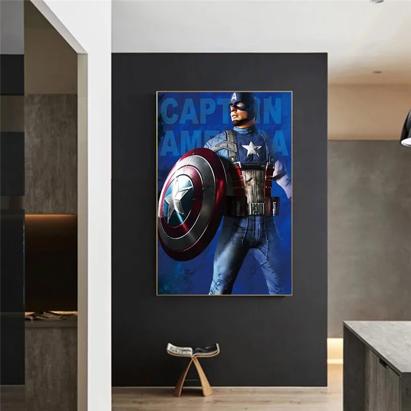 Картина на холсте из комиксов Marvel Мстители Дэдпул Капитан Америка акварельные