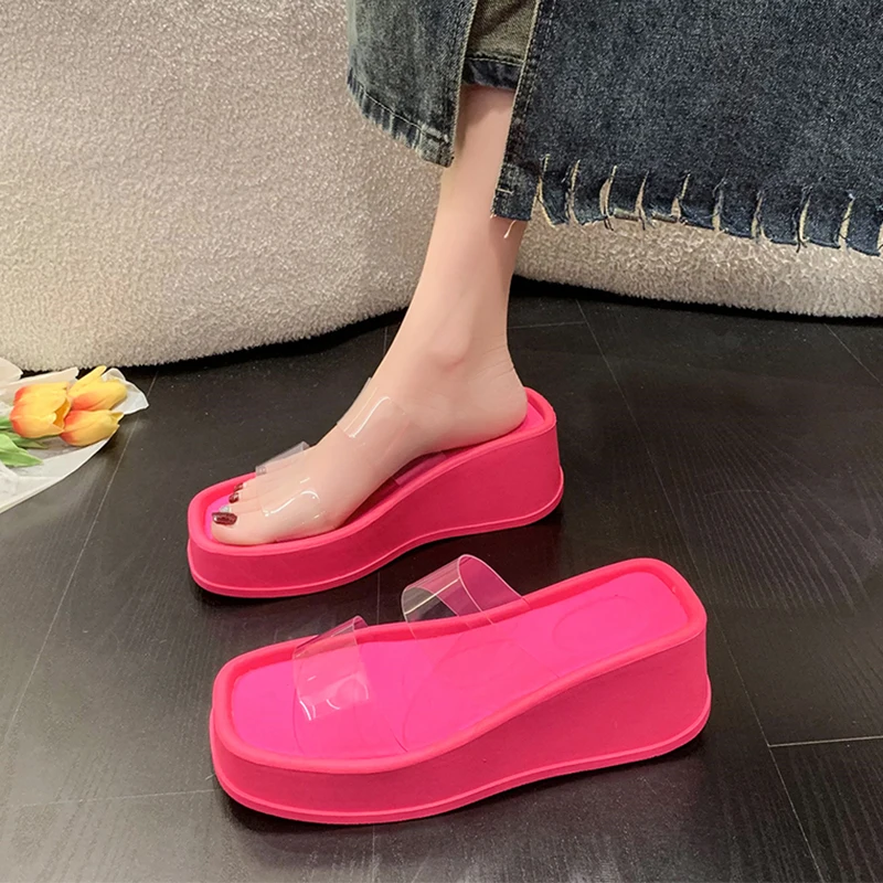 

Женские шлепанцы из ПВХ, повседневная обувь на танкетке, сланцы, сандалии на ремешке, классические, лето 2023