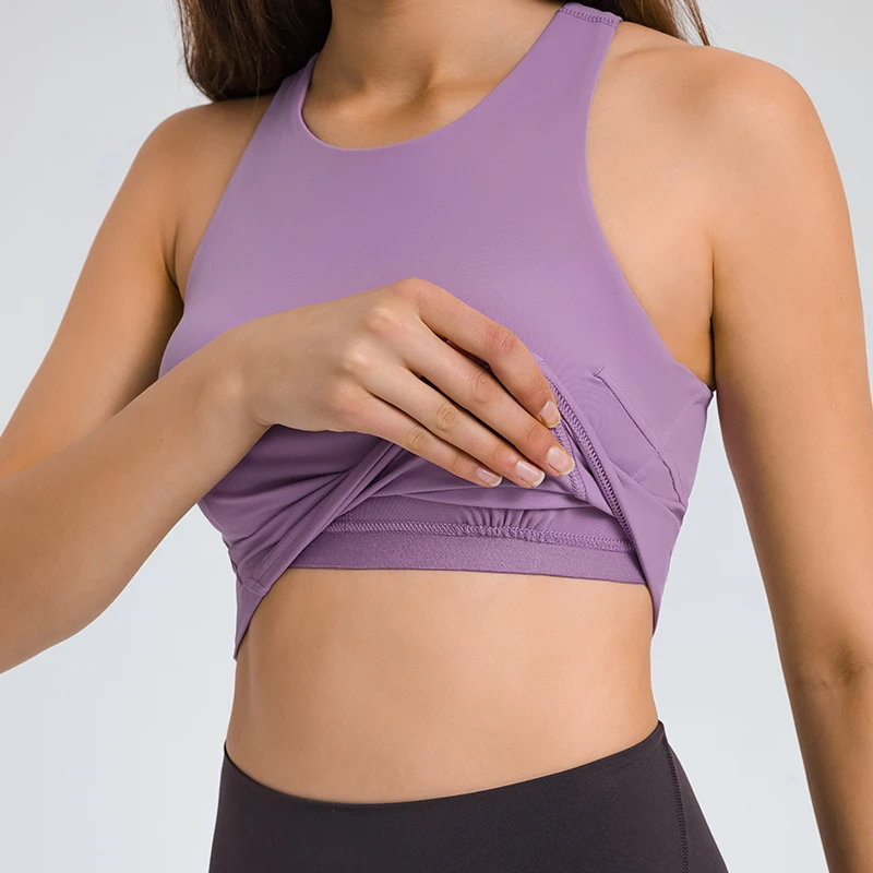 ABS LOLI High Neck Fitness Sports Bras Padded Yoga Crop Top Women Racerback Workout Athletic Gym Tank Top with Built In Bra