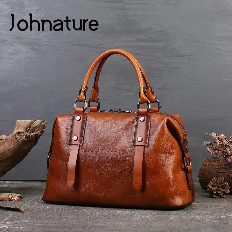 

Женская сумка из натуральной воловьей кожи Johnature, винтажная вместительная универсальная сумка через плечо из мягкой натуральной кожи, 2022