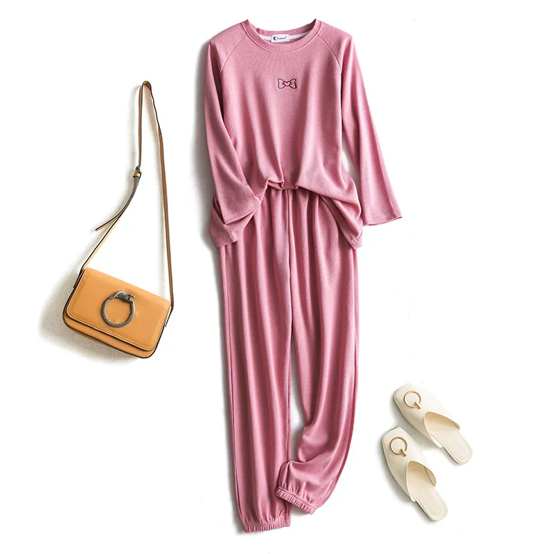 Loungewear Ladie's Sleepwear Set New Spring Autumn Waffle Cotton Pajamas Women Loose Casual Outside Wear Suit Home Service