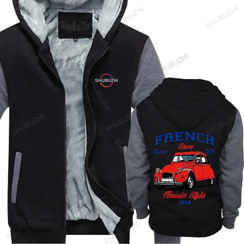 

Mens autumn winter hoody cotton fleece hoodie tops Vintage French Car 2Cv man shubuzhi warm hooded sweatshirt streetwear coat