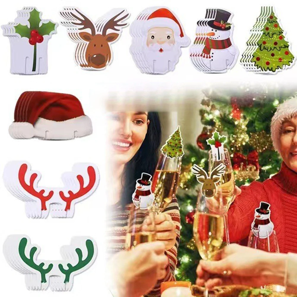 

10pcs Santa Claus Snowman Tree Wine Glass 2022 Merry Christmas Decorations For Home Table Place Cards Xmas Gift New Year Party