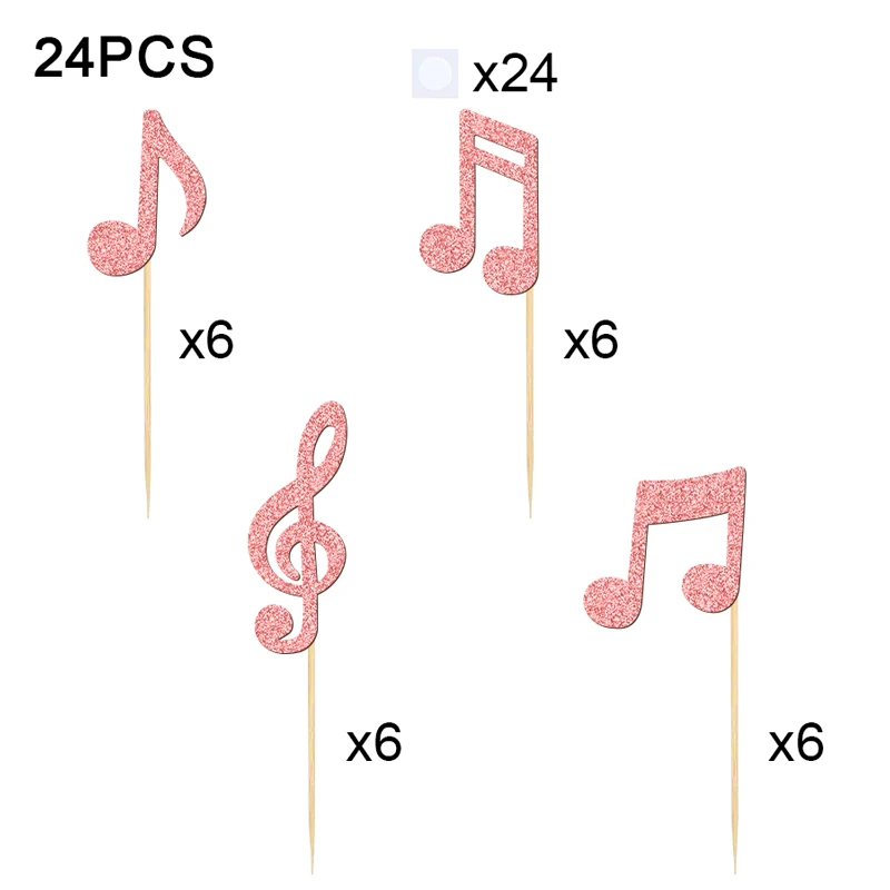 

YOMDID 24 шт., блестящие музыкальные ноты, топперы для торта, бамбуковые топперы для кексов, музыкальная тема, выбор кексов для рок-концертов, товары для вечеринок