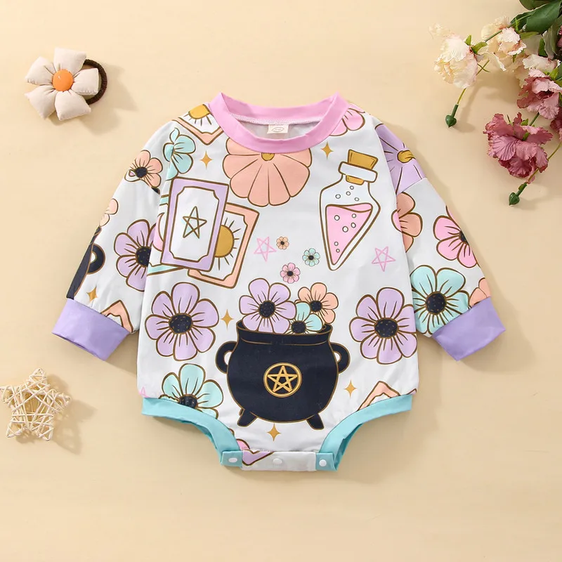 

Бесплатная доставка, боди для новорожденных, одежда для маленьких девочек, боди 2022, боди с длинным рукавом и мультяшным цветочным принтом, о...