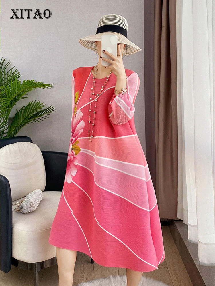 

XITAO Floral Casual Dress Women Korea 2022 Summer New Arrival Personality Fashion Loose O-neck Full Sleeve Dress WMD5097