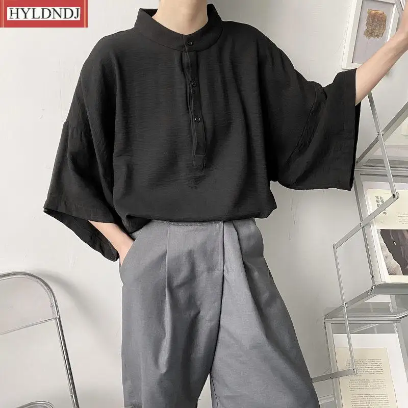 

Рубашка мужская свободного покроя с короткими рукавами, модный Повседневный пуловер оверсайз в Корейском стиле, уличная одежда, черный и бе...