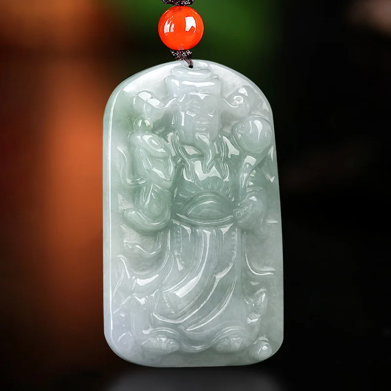 

Hot Selling Natural Hand-carve Jade Ice Seed God of Wealth Lucky Necklace Pendant Fashion Jewelry Men Women Luck Gifts Amulet