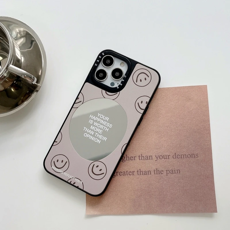 

Korean Cute Cartoon Smiley Letters Hollow Mirror Phone Case For iPhone 11 12 13 Pro Xs Max Xr X Shockproof Hard Cover