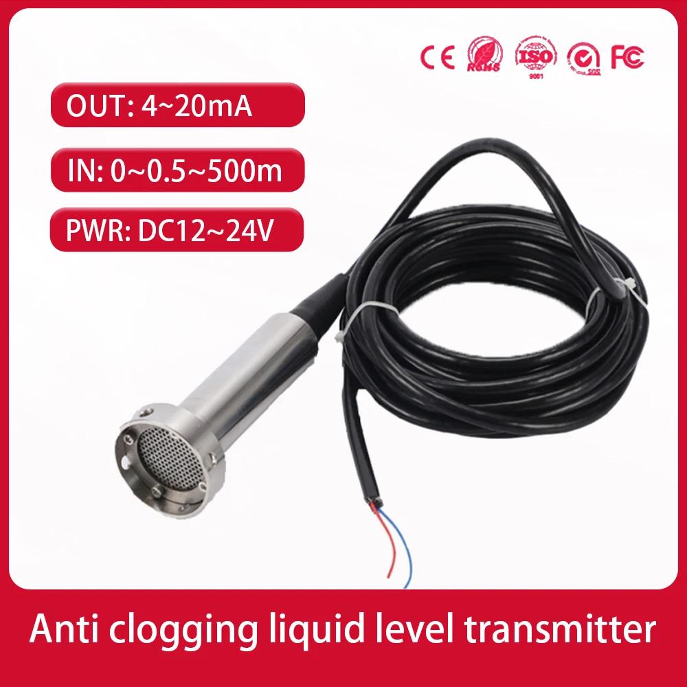 

Anti clogging Liquid Water Level Sensor 4-20mA Submersible Septic Tank Sludge Sewage Level Transmitter