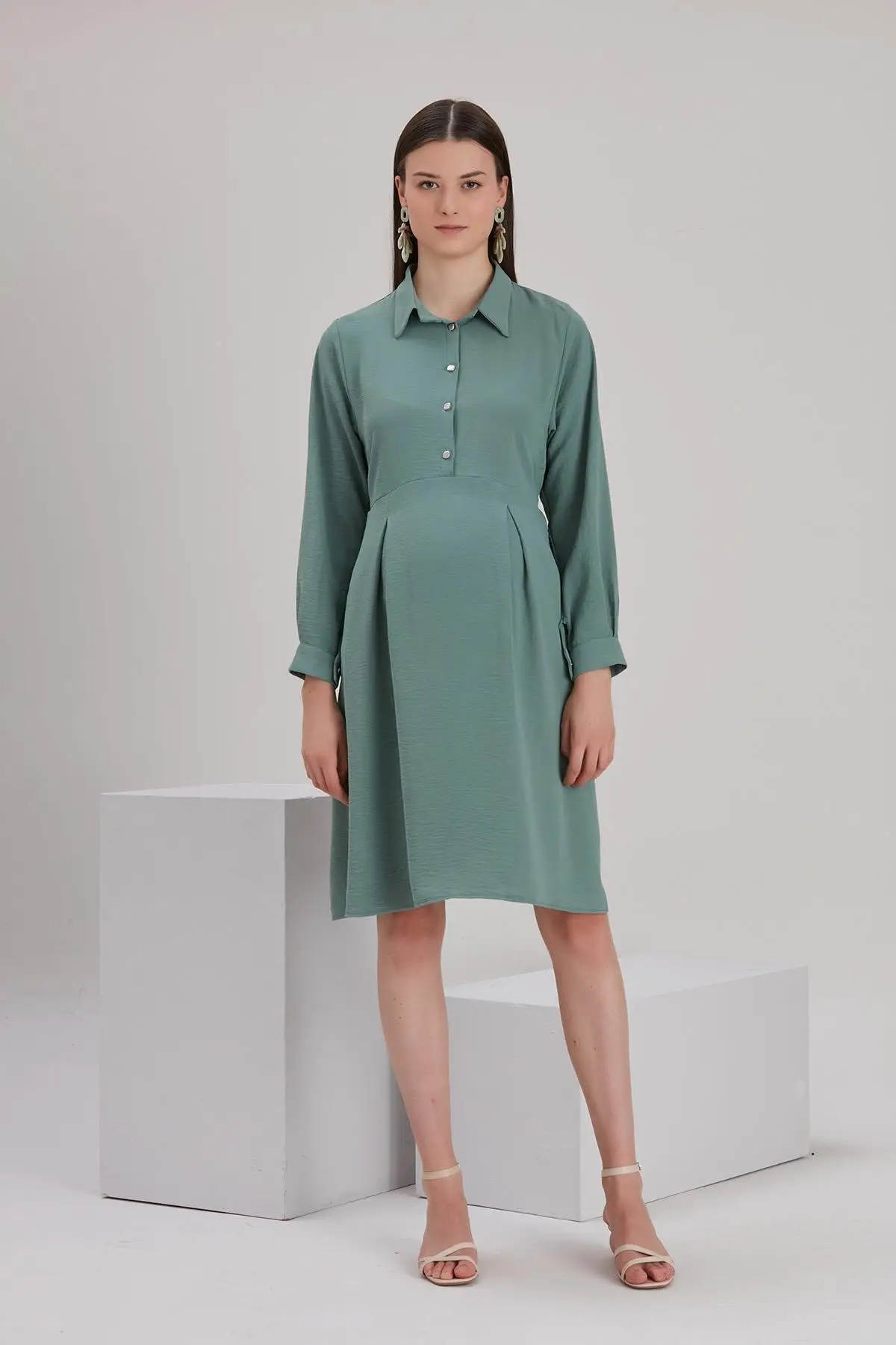 

Maternity Fashion Polo Neck Breastfeeding Detail Maternity Tunic Dress