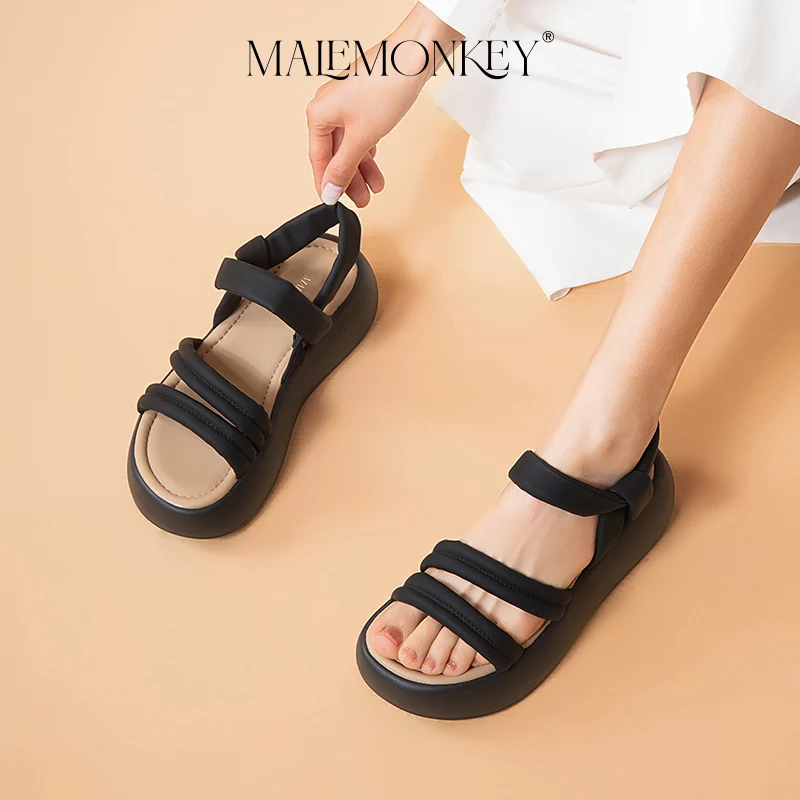 MALEMONKEY Ladiator Sandals Women Platfrom Open Toe Solid Colors Beach Shoes Summer 2023 Outdoor Holiday Ladies Shoes Handmade