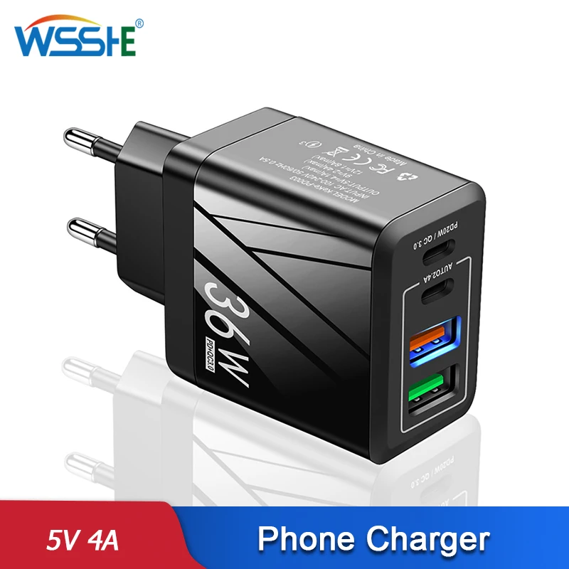 5V4A Quick Charge 3.0 QC PD Charger 36W USB Type C Fast Charging Phone Adapter For iPhone 13 12 Pro iPad Huawei Xiaomi Samsung