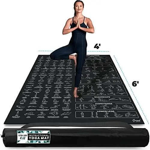 

Instructional Yoga Mat with Poses Printed On It - 3X Bigger & 2X Wider than Regular Workout Mats - 150 Illustrated Yoga Pose