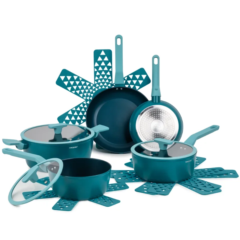 

Thyme & Table Nonstick Eden Cookware, 12-Piece Set, Peacock Blue stainless steel cookware set cooking pots set