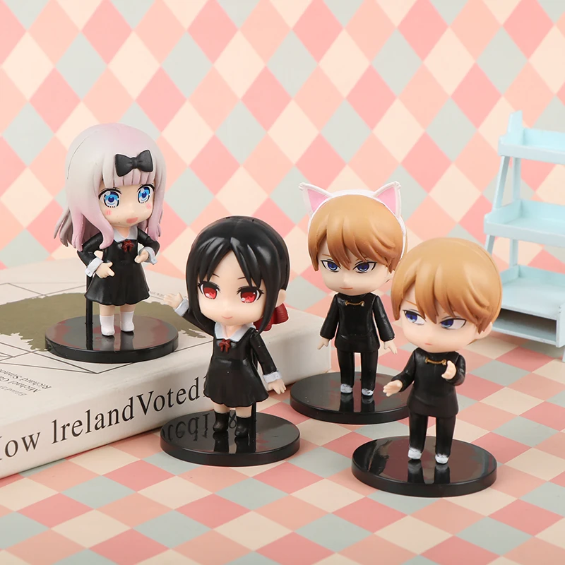 

4Pcs Anime Love Is War Action Figure Shinomiya Kaguya Fujiwara Chika Cute Cat Ear Standing Kawaii Model Toys PVC Statue Doll