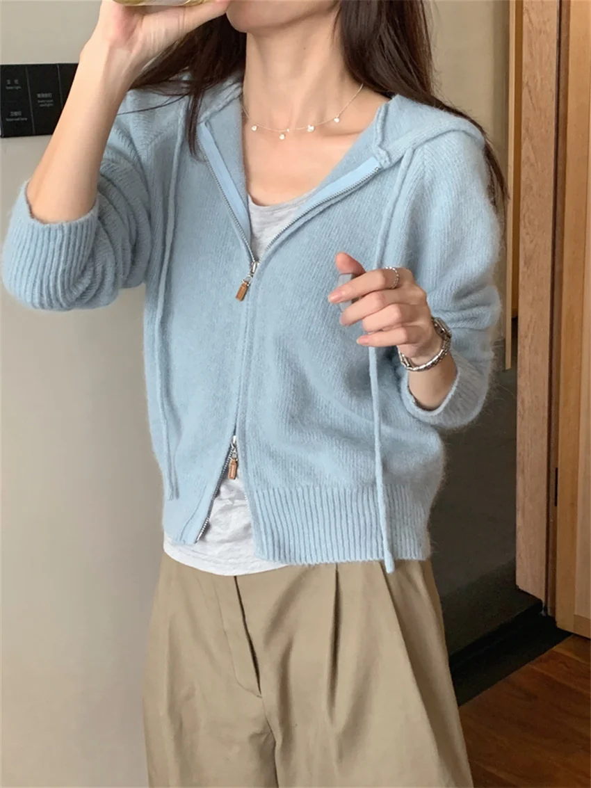 Мягкие свитера с капюшоном в стиле ретро Alien Kitty женские трикотажные изделия