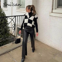 za white black plaid sweater vest spring fashion office ladies pullover pull sans manches femme 2022 chaleco mujer chandails new