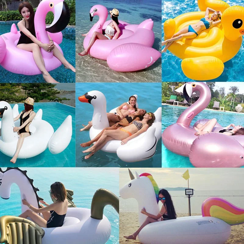 Giant Flamingo Unicorn Swan Pool Floating Swimming Ring Air Mattress Inflatable Swim Circle Row Tube Water Party Toy