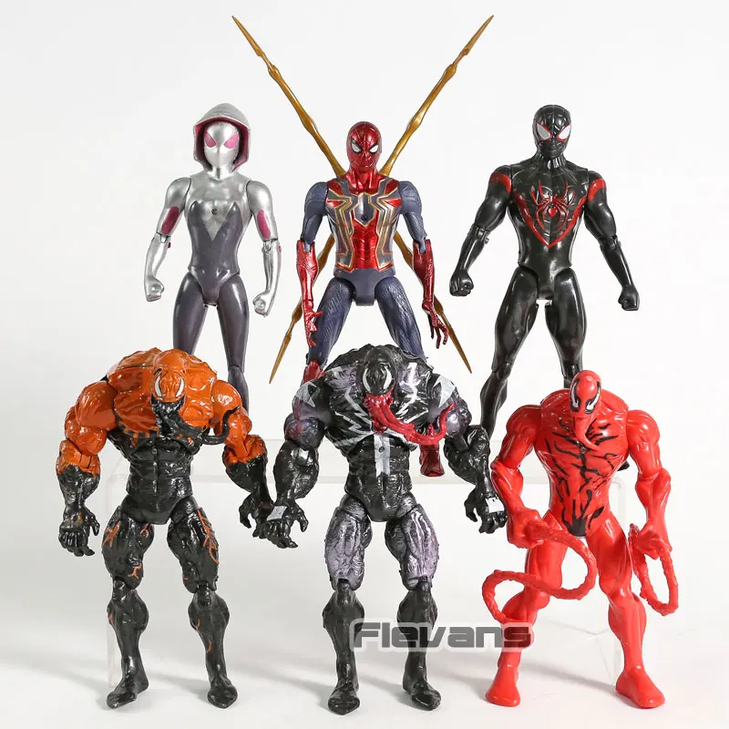 

Spiderman Toys Miles Venom Carnage Morales Gwen Stacy PVC Action Figures with LED Light 6pcs/set
