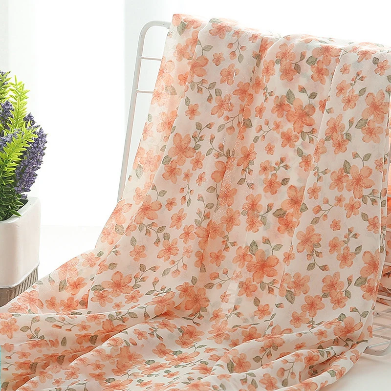 

Flowers Print Slightly Transparent Chiffon Elegant Soft Fabric For Beach Clothes Silk Scarves Women Sheer Dress Skirt Mesh Veil