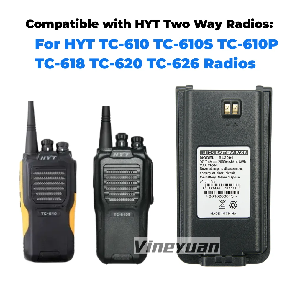 Фото 10 шт. сменных литий-ионных аккумуляторов HYT BL2001 2000 мАч для раций Hytera TC-610, TC-610S, TC-610P, TC-618, TC-620, TC-626 (аналог BL1204) №3
